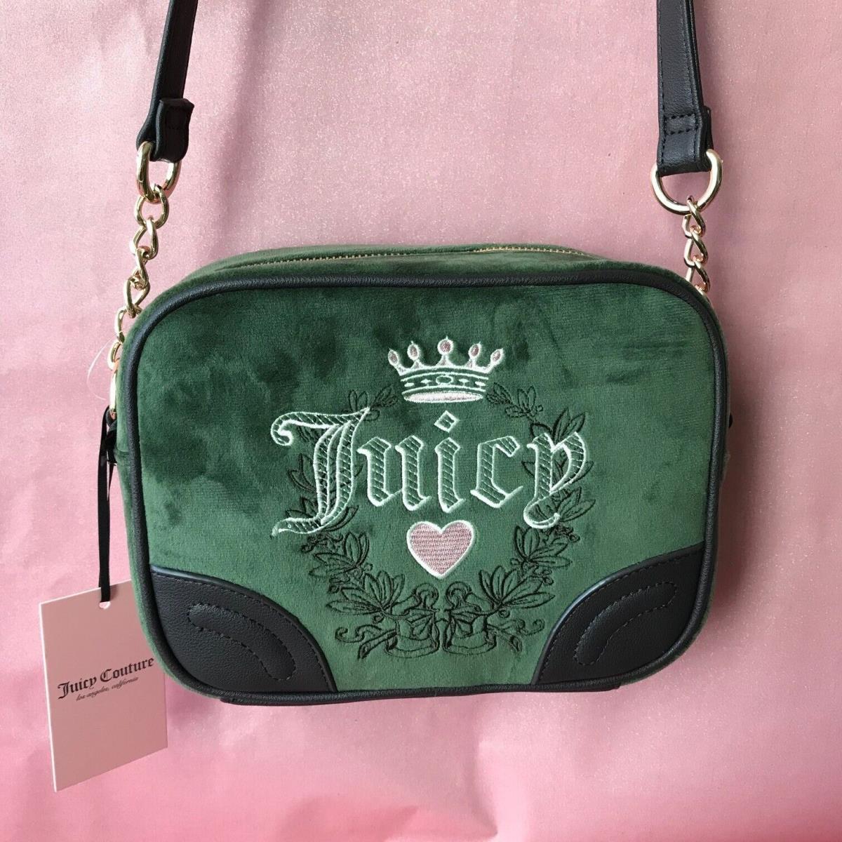 Juicy Couture Velour Super Green/chocolate Brown Heritage Crossbody