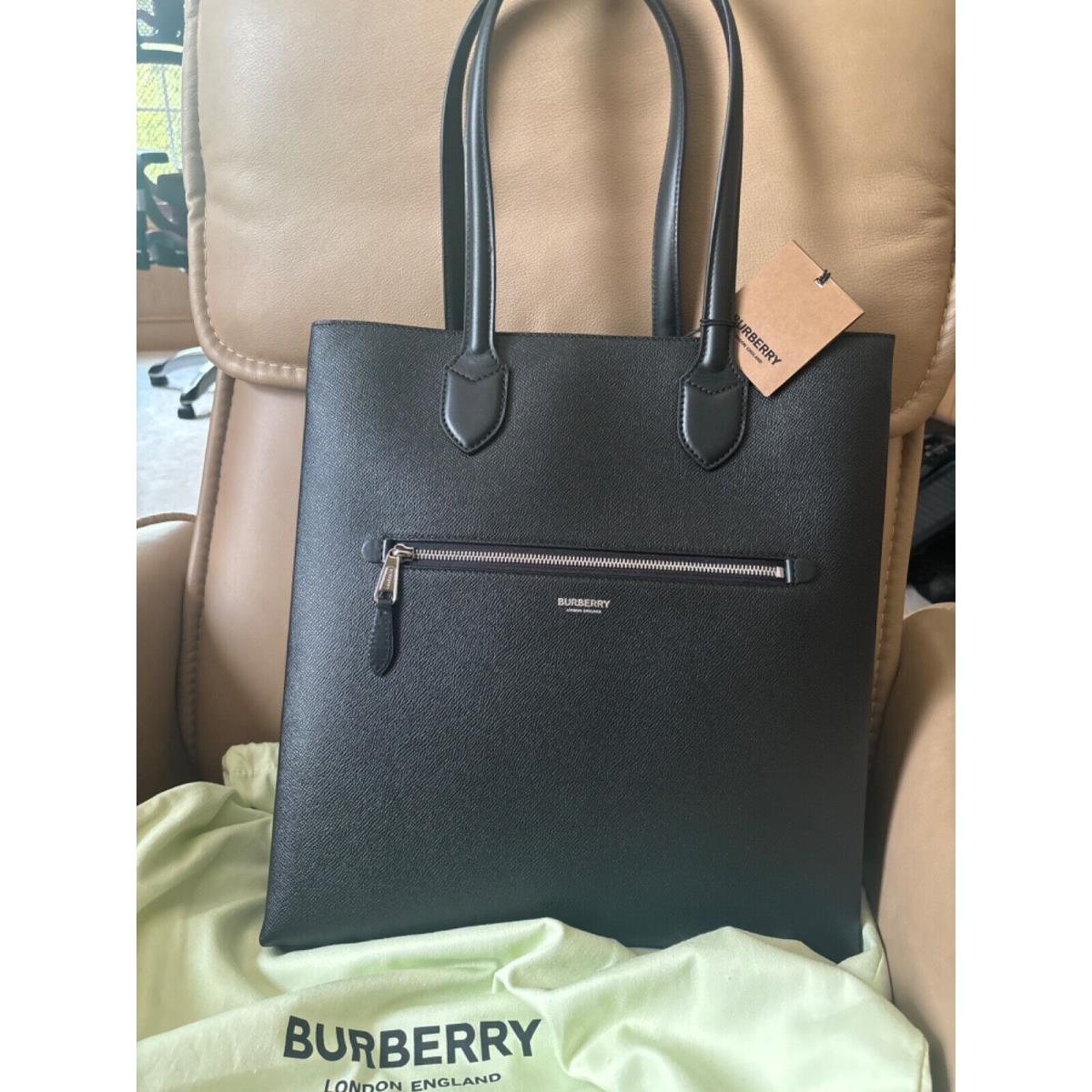 Burberry Kane Tote Work Bag Briefcase Leather Logo Made in Italy Black