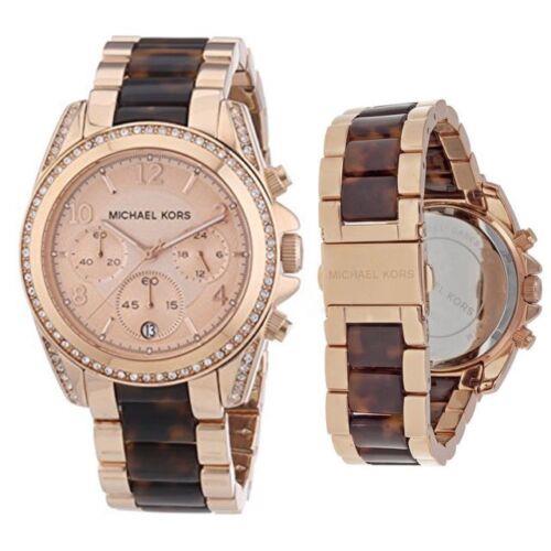 Nwt. Michael Kors MK5859 Blair Chronograph Crystals Rose Gold Tone Women`s Watch - Rose Gold Dial, Two-Tone Strap