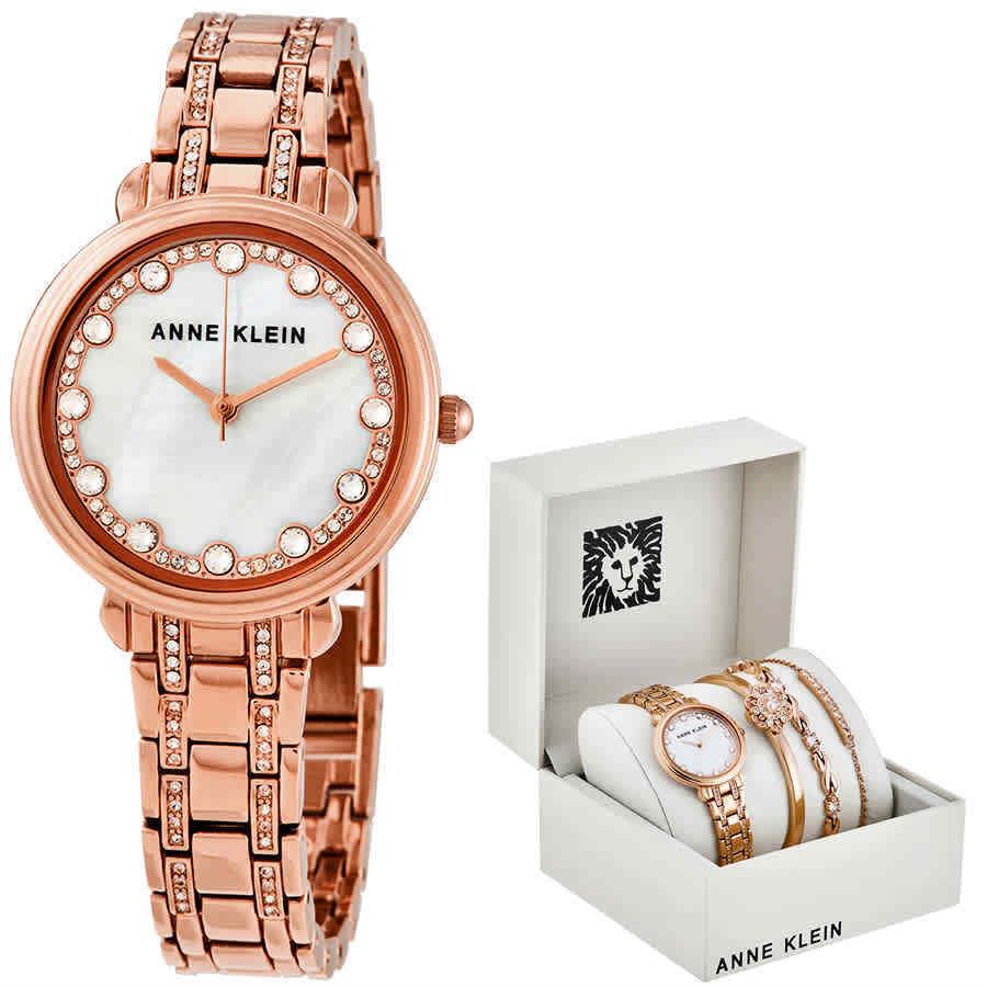 Anne Klein Crystal Ladies Rose Gold-tone Watch and Jewelry Set AK/3488RGST