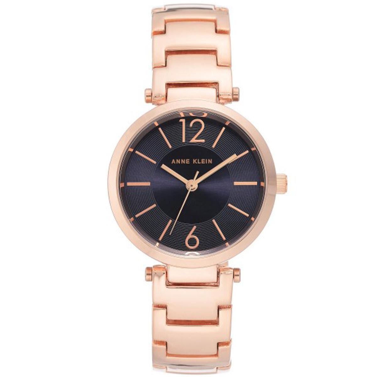 Anne Klein Women`s Watch Quartz Black Dial Rose Gold Tone Bracelet 3046NVRG