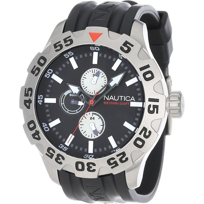 Nautica Men`s N15564G Bfd 100 Multifunction Stainless Steel Black Dial Watch