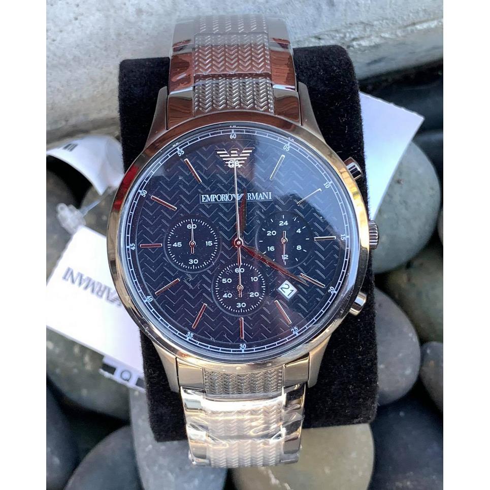 Emporio Armani Blue Dial Men`s Chronograph Gunmetal Stainless Steel Watch AR2505