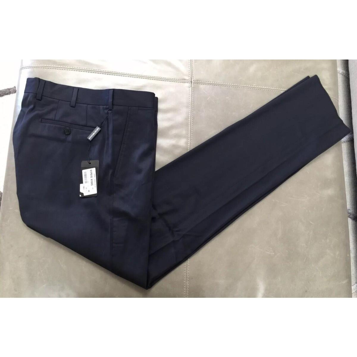 Emporio Armani Johnny Line Mens Wool Satin Slim Dress Pants Navy 48 32