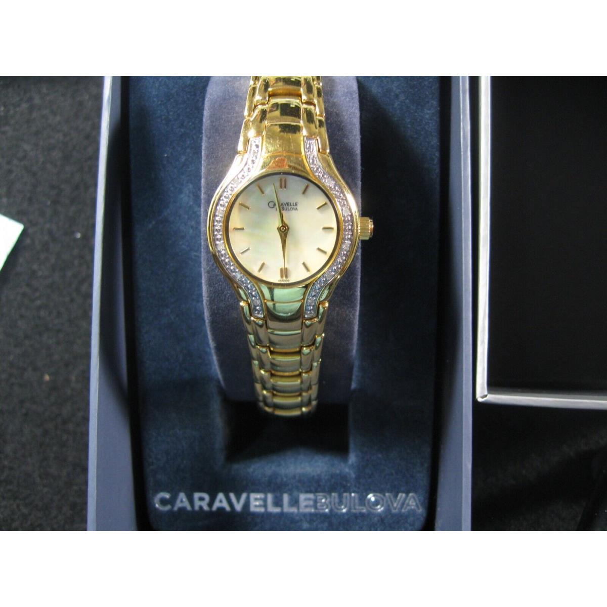 Caravelle Bulova Lades Watch - Gold Tone w/12 Diamonds - Stainless Steel Quartz