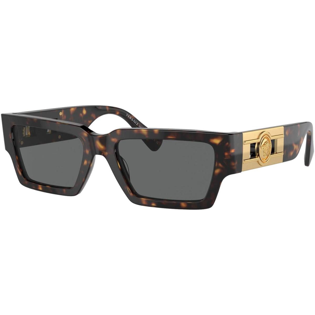 Versace Havana Rectangle Sunglasses w/ Medusa Plaques VE4459F-10887-54 - Italy - Frame: Havana, Lens: Grey