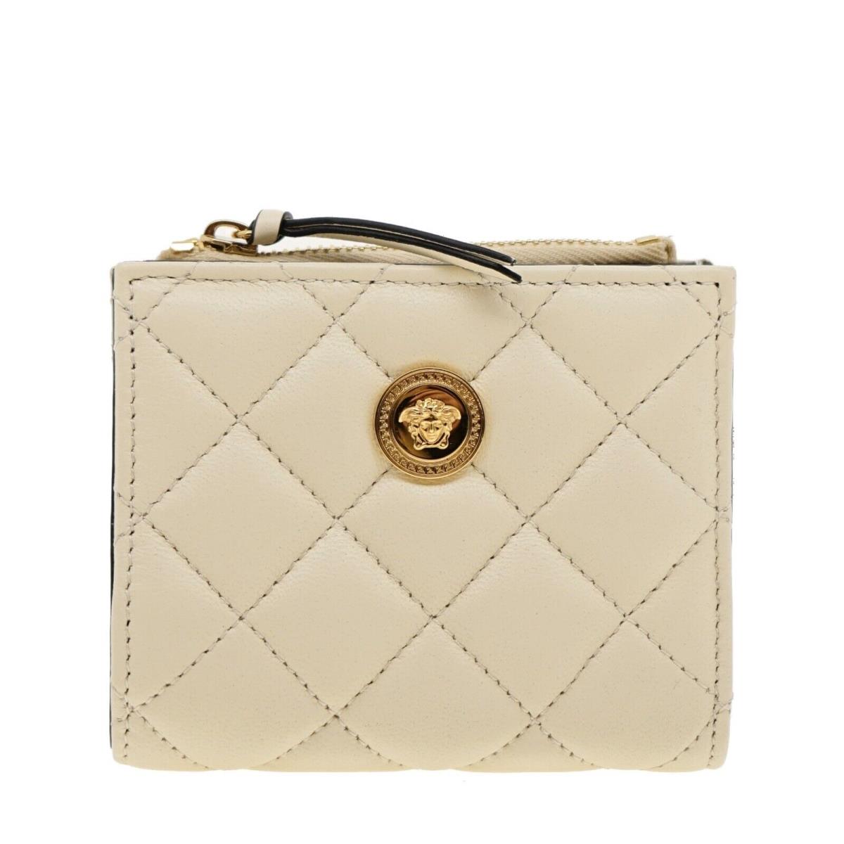 Versace Medusa Quilted Bi-fold Wallet Beige Leather