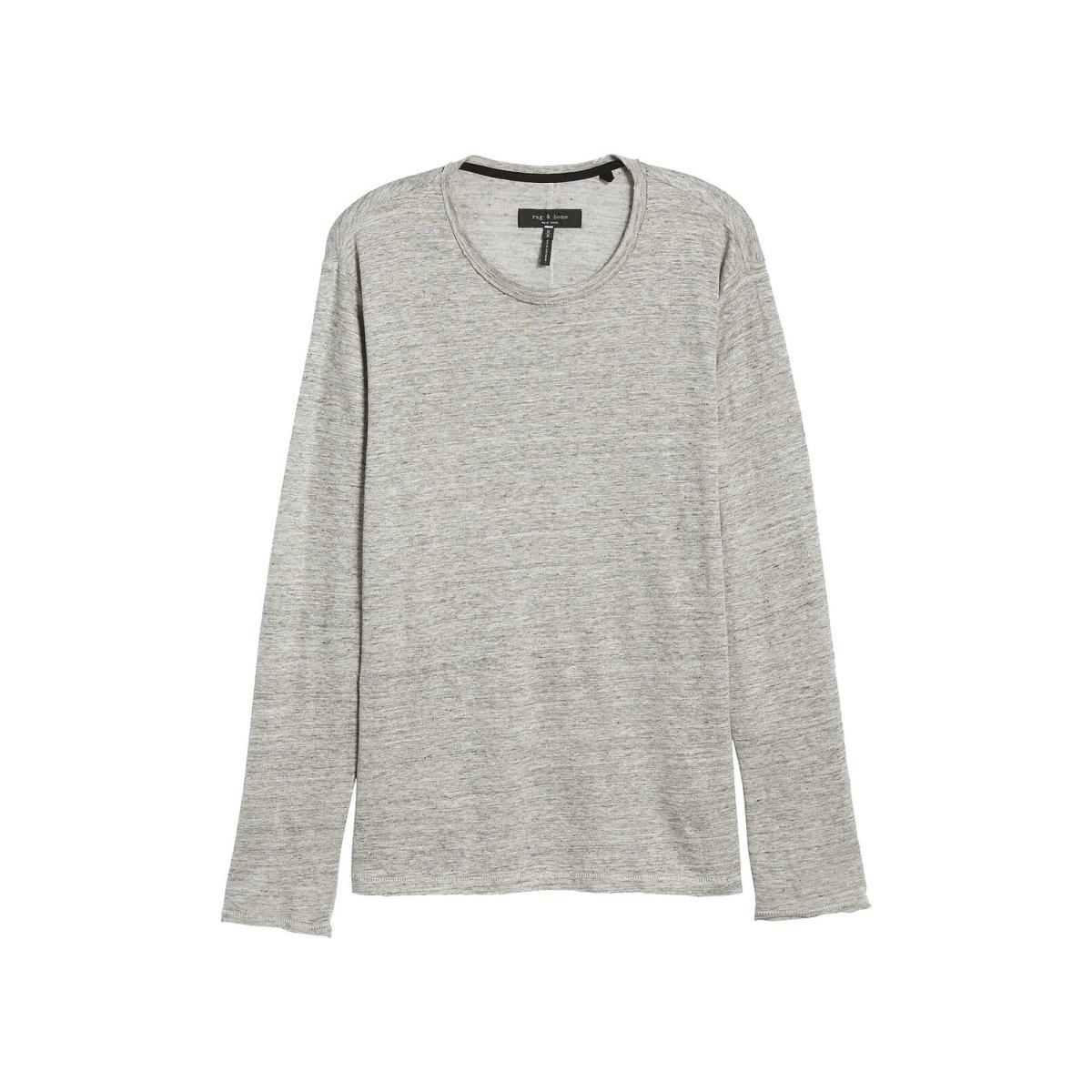 Rag Bone Owen Mens Grey Heather Long Sleeve Linen T-shirt 2XL