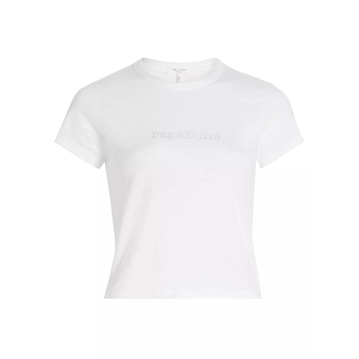 Rag and Bone Cotton White Fit Tee Rb Logo Stud Tee Crewneck Short Sleeves