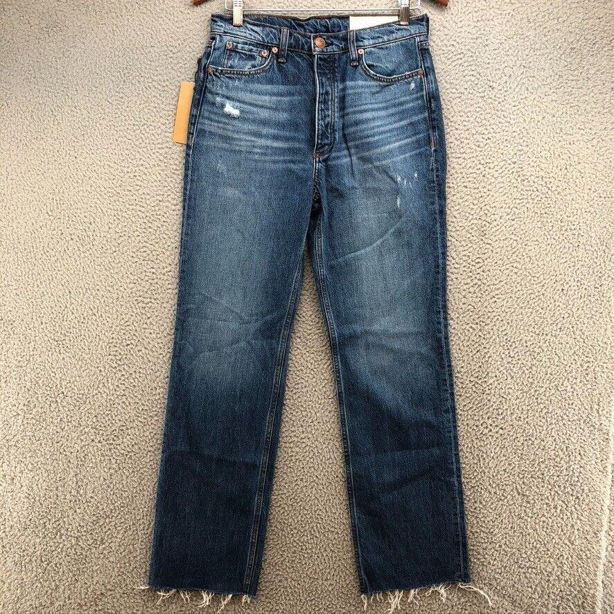 Rag Bone Alex High Rise Straight Jeans Womens 27 4 Ash Blue Raw Ankle