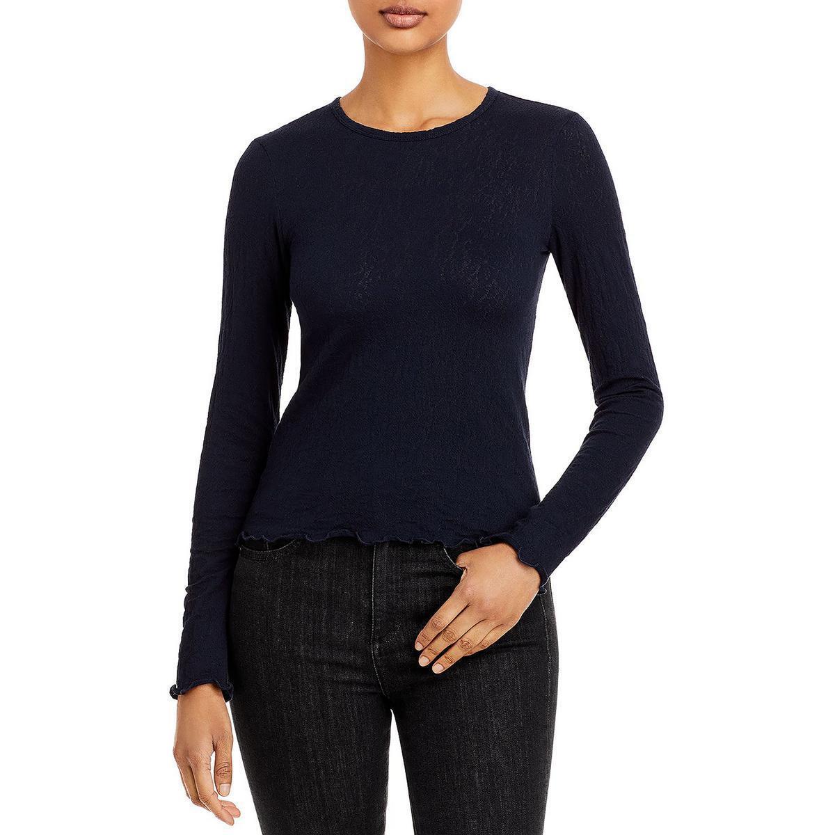 Rag Bone Womens Navy Textured Crewneck Long Sleeves T-shirt Top S Bhfo 4064 - Salute