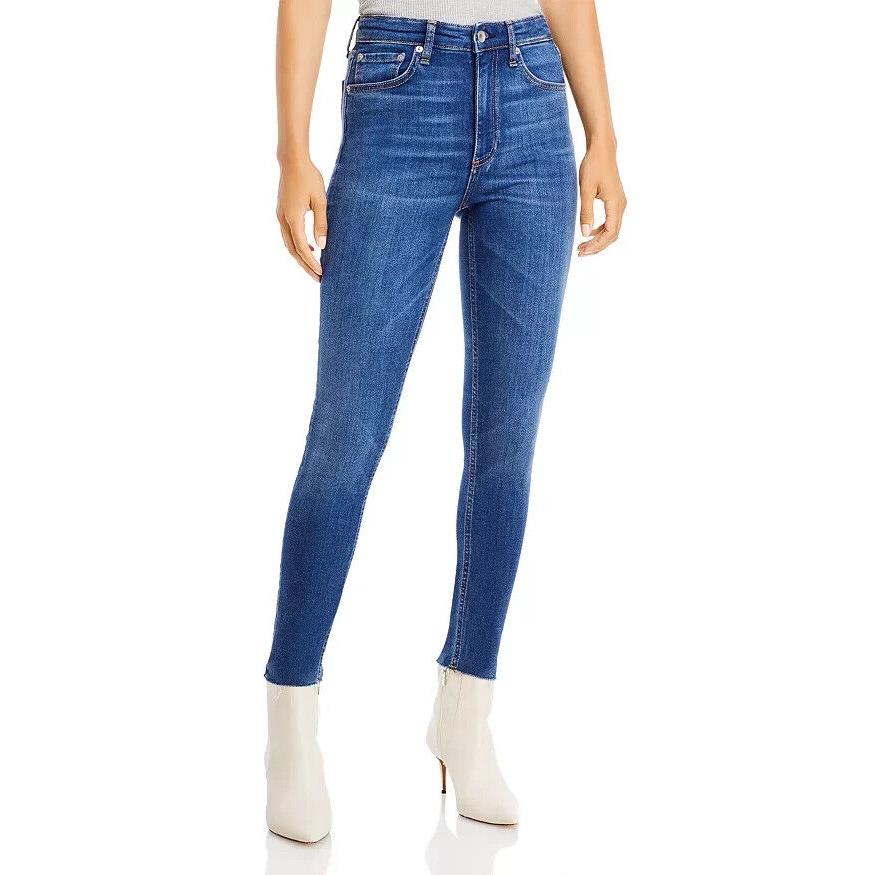 Rag Bone Nina High Rise Ankle Skinny Jeans Women`s 25 Jasper Denim Button Zip