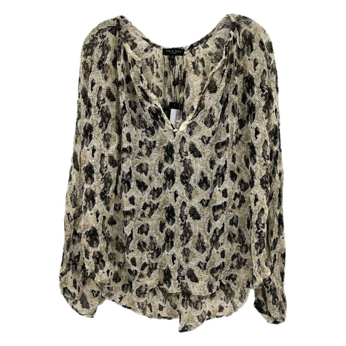 Rag Bone Beige Black Snakeskin Peasant Blouse Size M