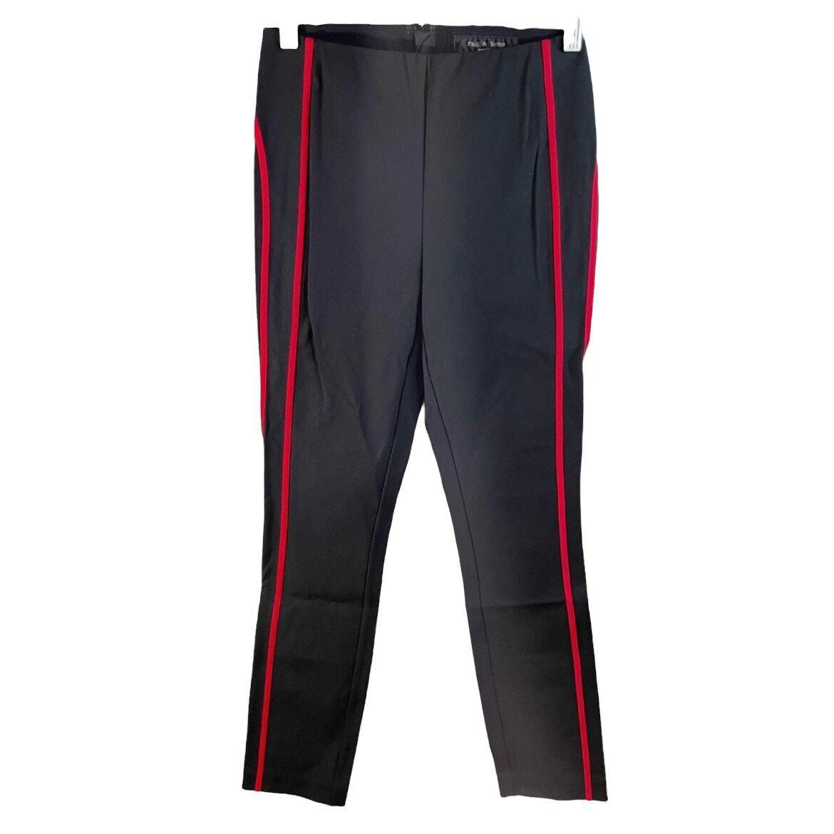 Rag Bone Women`s Simone Side Stripe Pants Skinny Leg Black Red Size 0