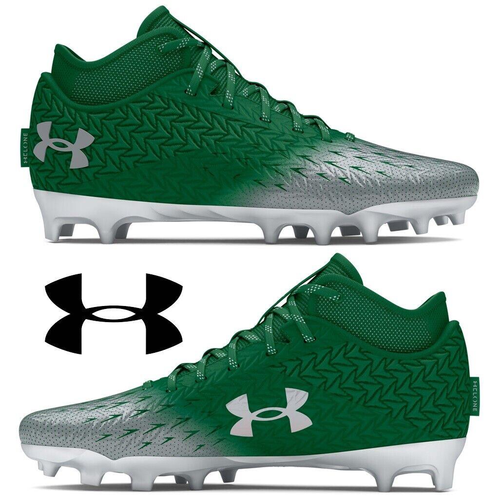 Under Armour Men`s Spotlight 4.0 MC Running Shoes Sneakers Football Sport - Green, Manufacturer: Classic Green/Metallic Silver/Metallic Silver