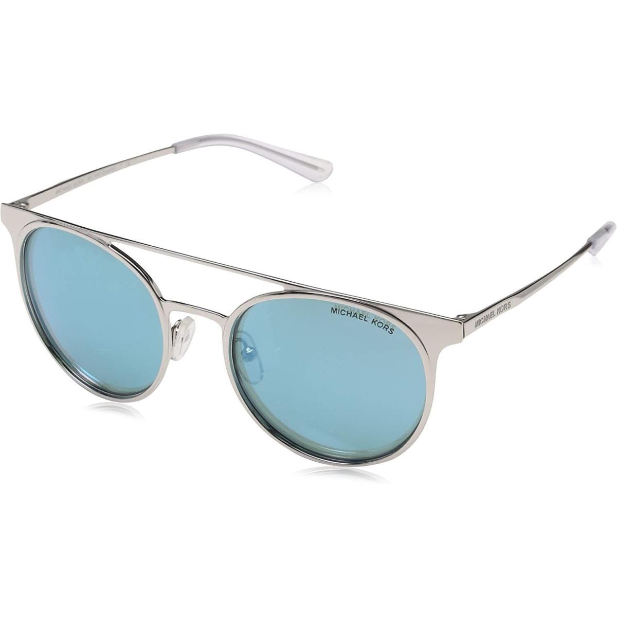 Michael Kors Sunglasses Silver Frame Teal Mirror Lenses OMK1030 113725 52MM