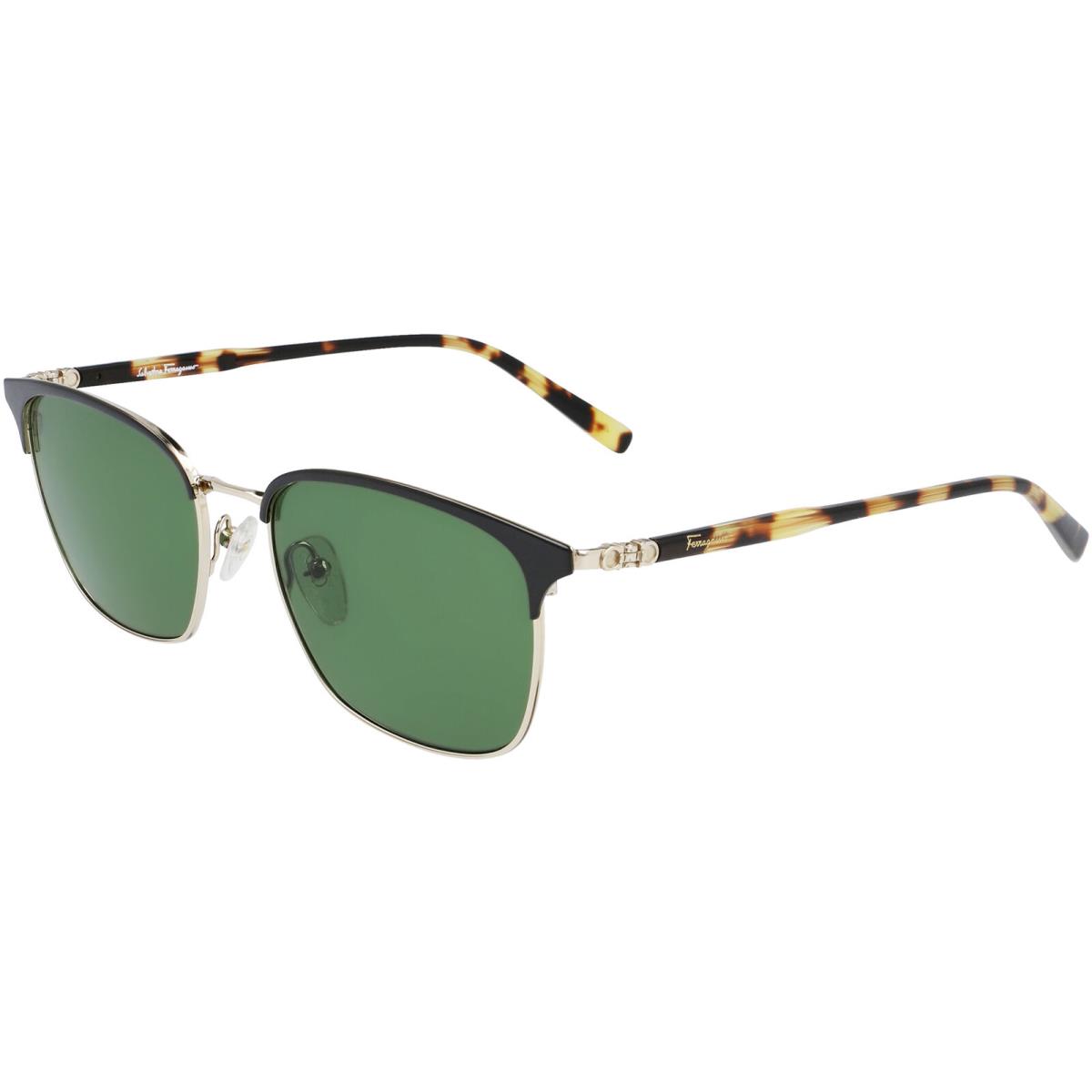 Salvatore Ferragamo Men`s Slim Soft Square Brow-line Sunglasses - SF180S Italy Black-Shiny Gold-Tone/Green (017)