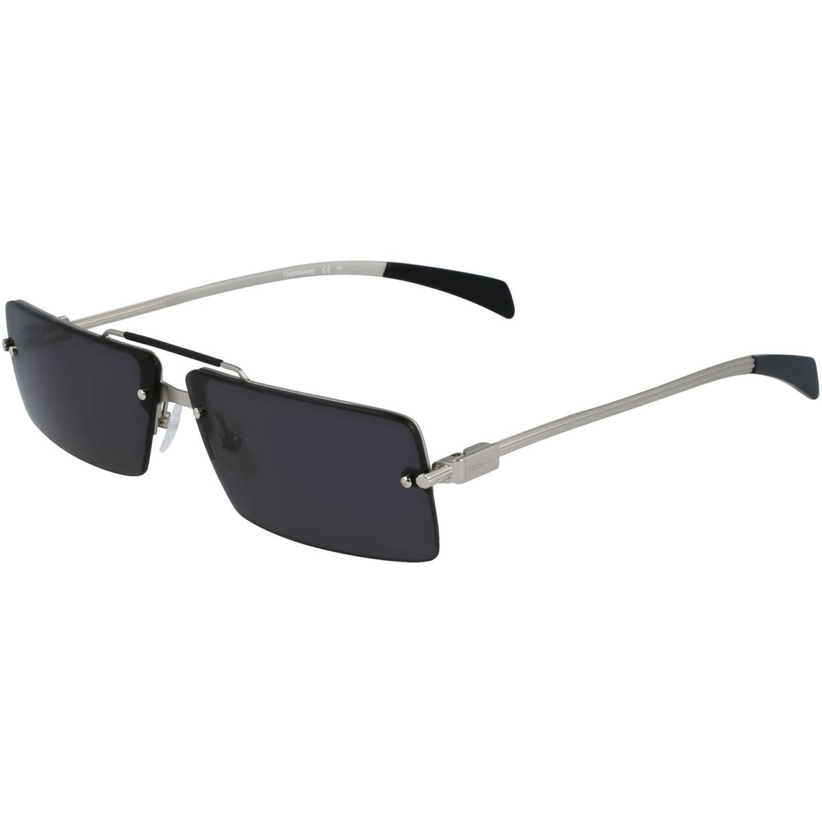 Salvatore Ferragamo Rectangular Navigator Rimless Sunglasses - SF306S Italy Matte Silver-Tone/Grey (042)