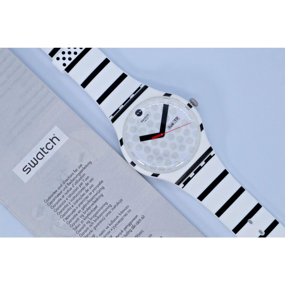 Limited Swiss Swatch Zebratian Black and White Unisex Date Watch ISUOW706