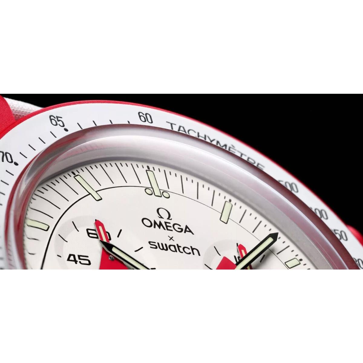 Omega x Swatch Mission to Mars Unisex Adults Wht/red Watch - SO33R100