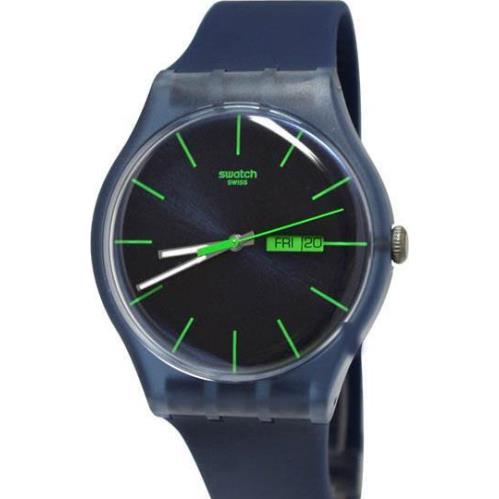 Swatch Originals Blue Rebel Day Date Silicone Band Watch 42mm SUON700