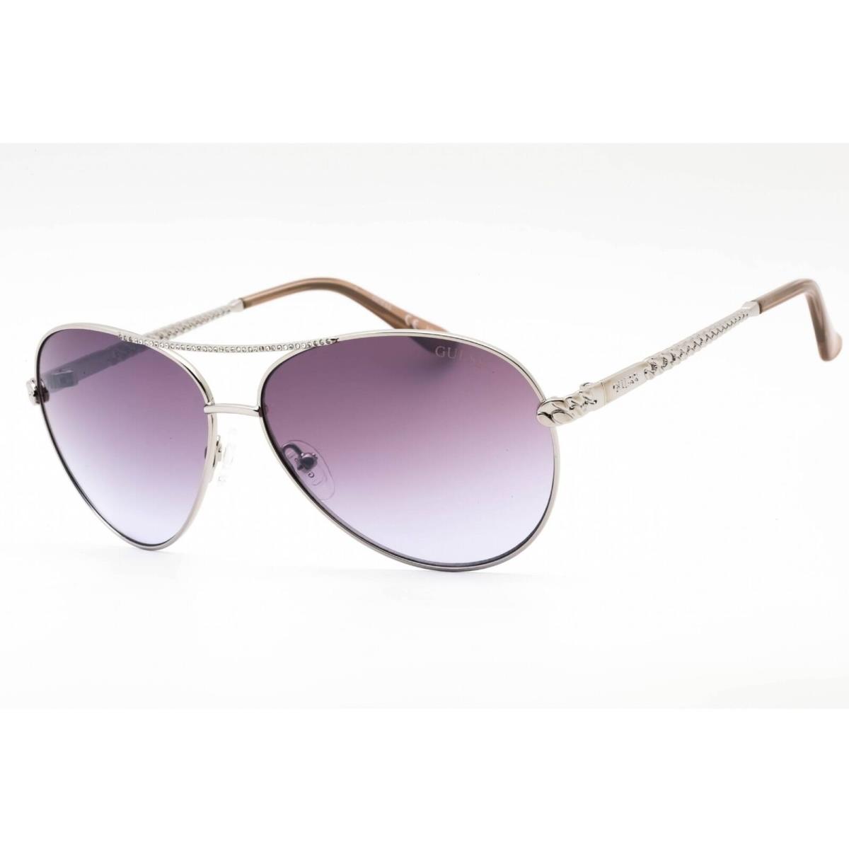 Guess Women`s Sunglasses Shiny Silver with Crystal Stones Frame GU7470-S 10Z