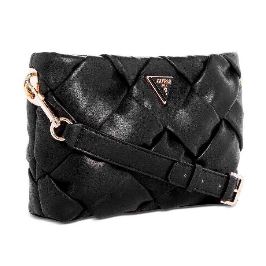 Guess Women`s Zaina Crossbody Top Zip Black Weave Chic Style Soft