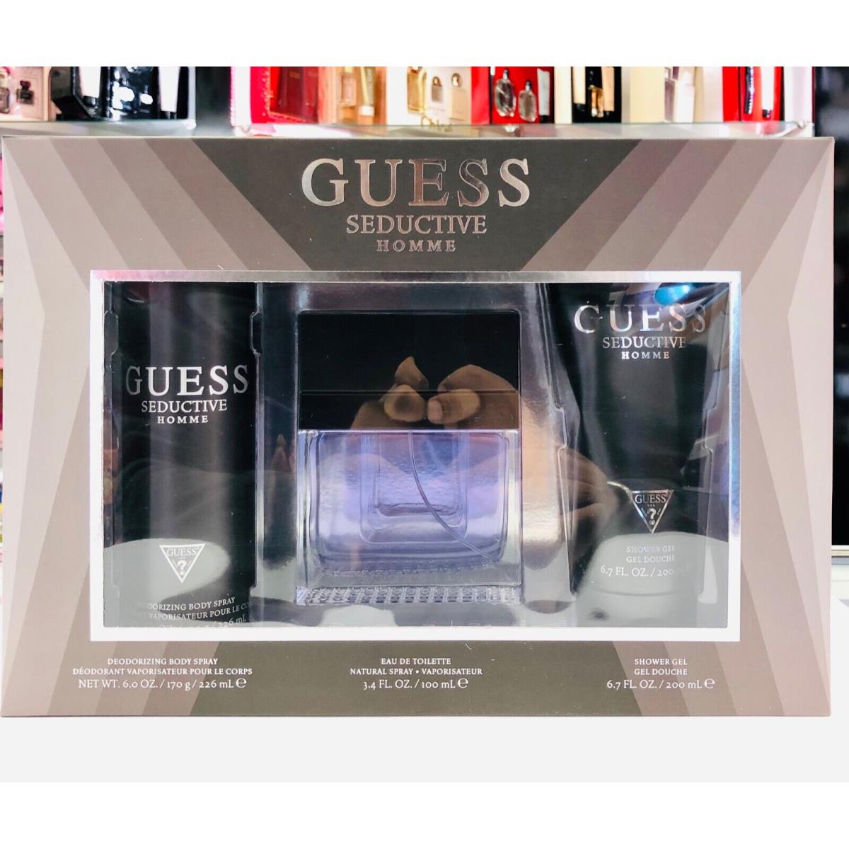 Guess Seductive Gift Set For Men 3.4 oz Edt + 6 oz Body Spray + 6.7oz Shower Gel