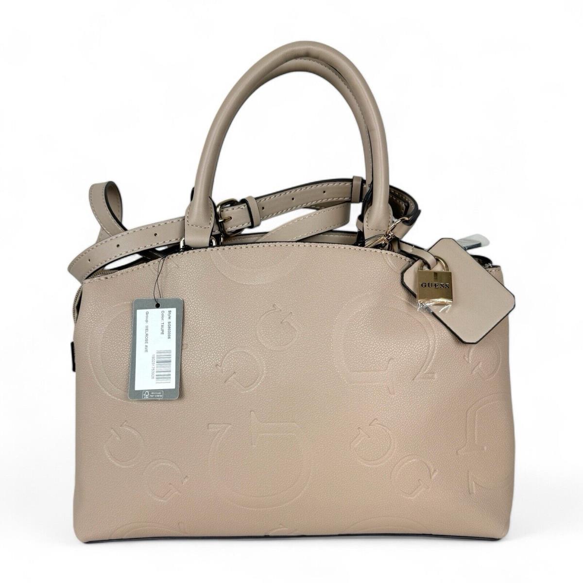 Guess Melrose Ave Signature G Satchel with Shoulder Strap Zip Closure Taupe