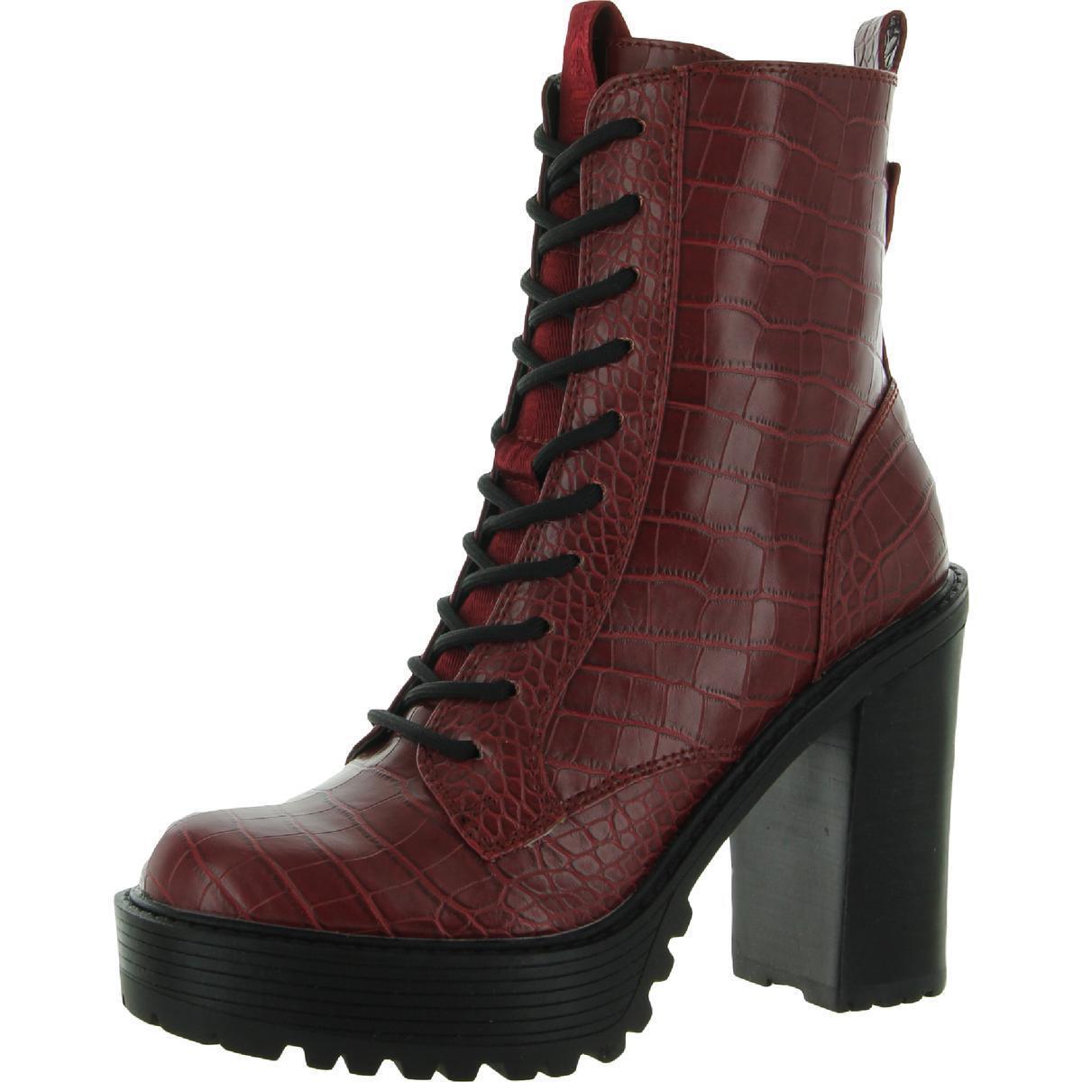 Guess Womens Kaniela Red Leather Ankle Boots Shoes 5 Medium B M Bhfo 3723 - Dark Red