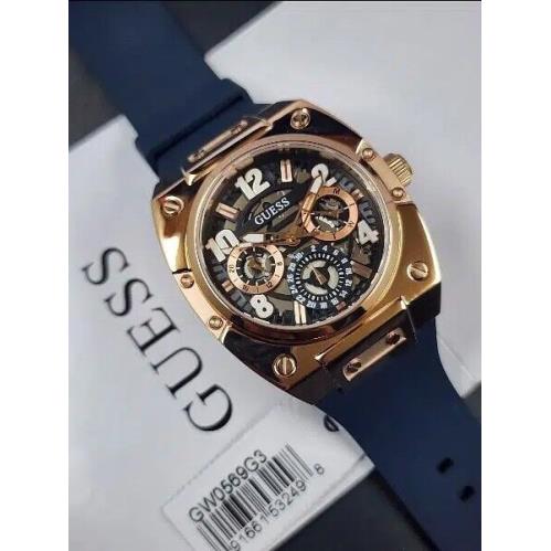 Guess GW0569G3 Quartz Analog Wristwatch Men`s Rose Gold Dial Silicone Strap