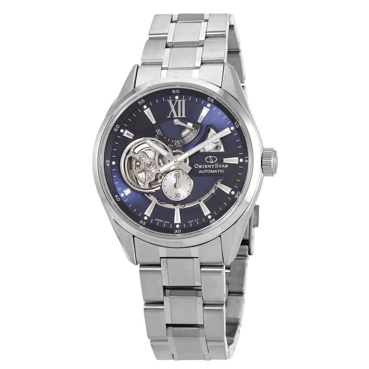 Orient Star Automatic Blue Dial Men`s Watch RE-AV0003L00B - Dial: Blue (Open Heart), Band: Silver-tone, Bezel: Silver-tone