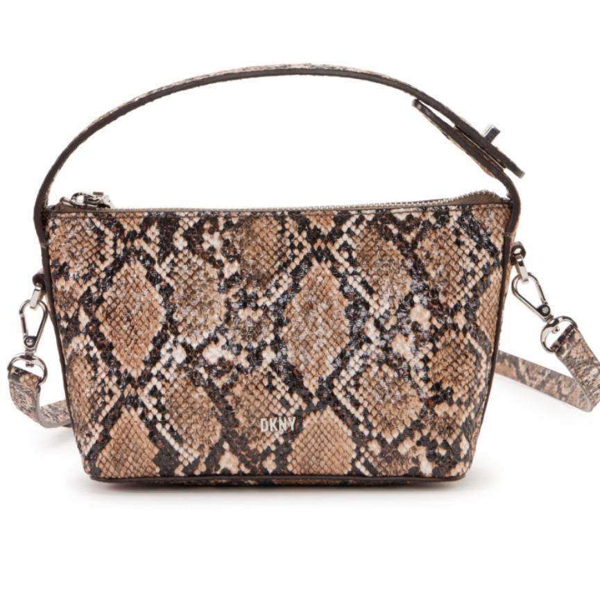 Dkny Tania Textured Faux-leather Snake Print Crossbody Bag Brown Multi Silver