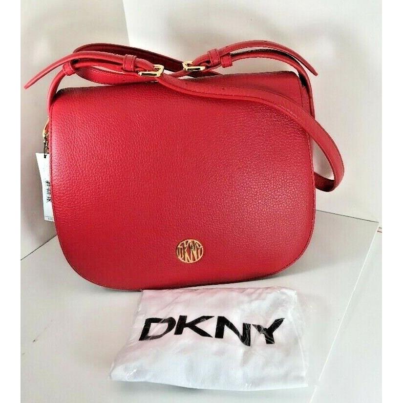 Dkny Ego Leather Flap Crossbody Saddle Bag Crimson Red Donna Karan York