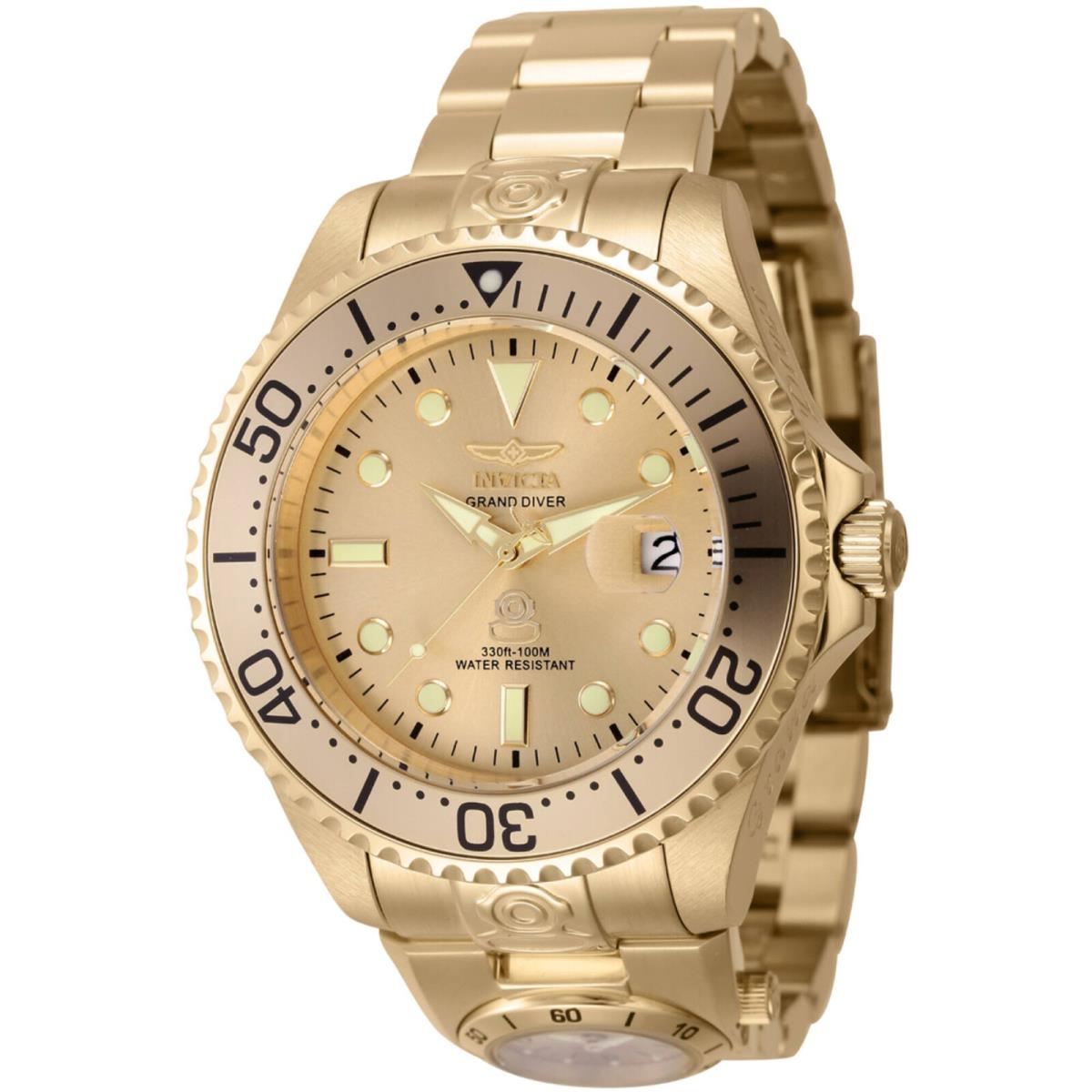 Invicta Men`s Watch Pro Diver Dual Time Automatic Gold Tone Dial Bracelet 45817