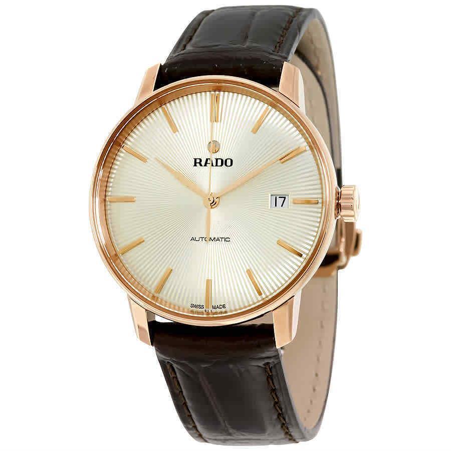 Rado Coupole Classic Automatic Champagne Dialunisex Watch R22861115 - Dial: Champagne, Band: Dark Brown, Bezel: Rose Gold PVD