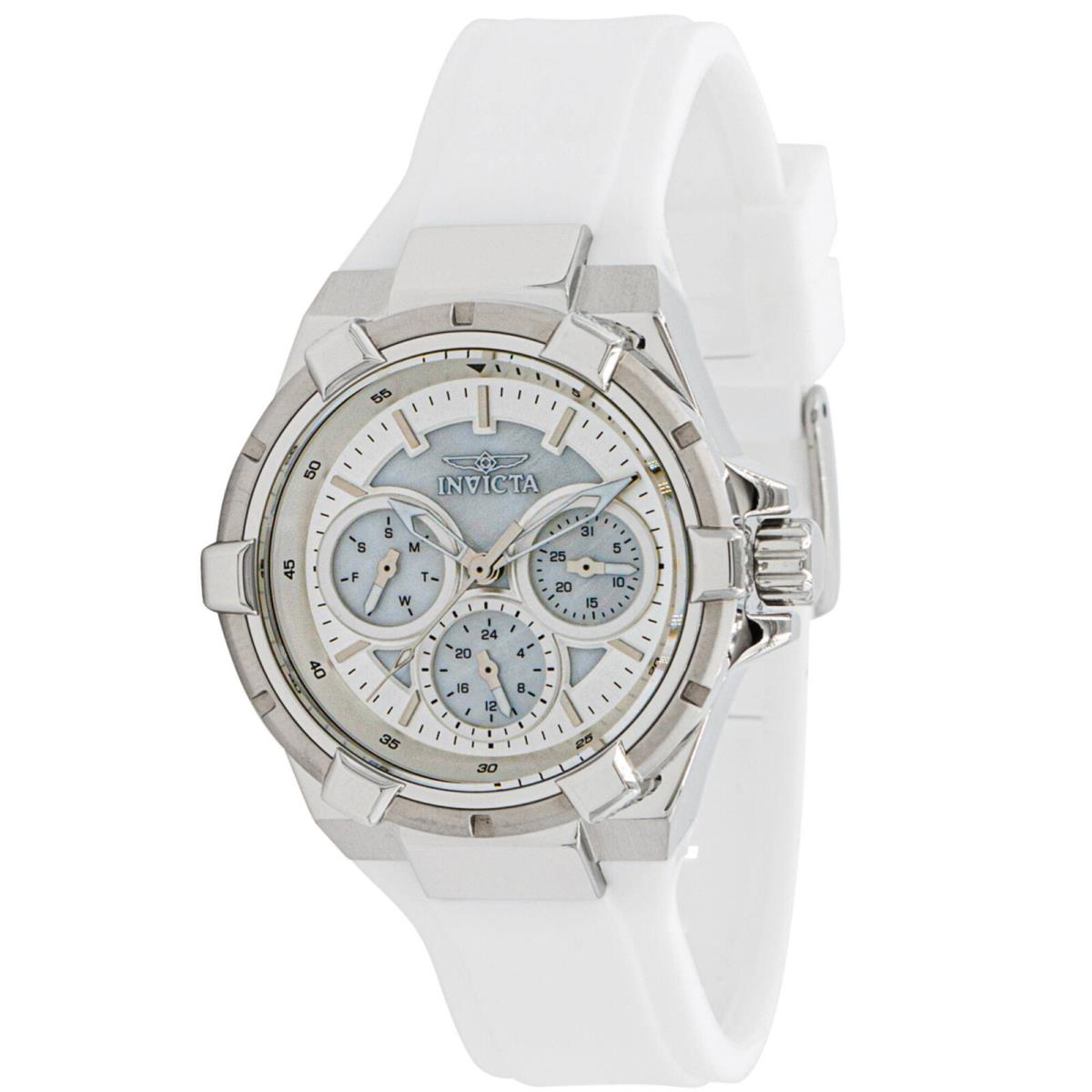 Invicta Women`s Watch Aviator Chronograph Silver Tone and White Dial Strap 37297