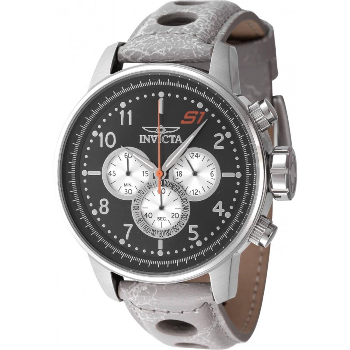 Invicta Men`s Watch S1 Rally Chronograph Black and Silver Dial Grey Strap 45910 - Dial: Black, Silver, Band: Grey