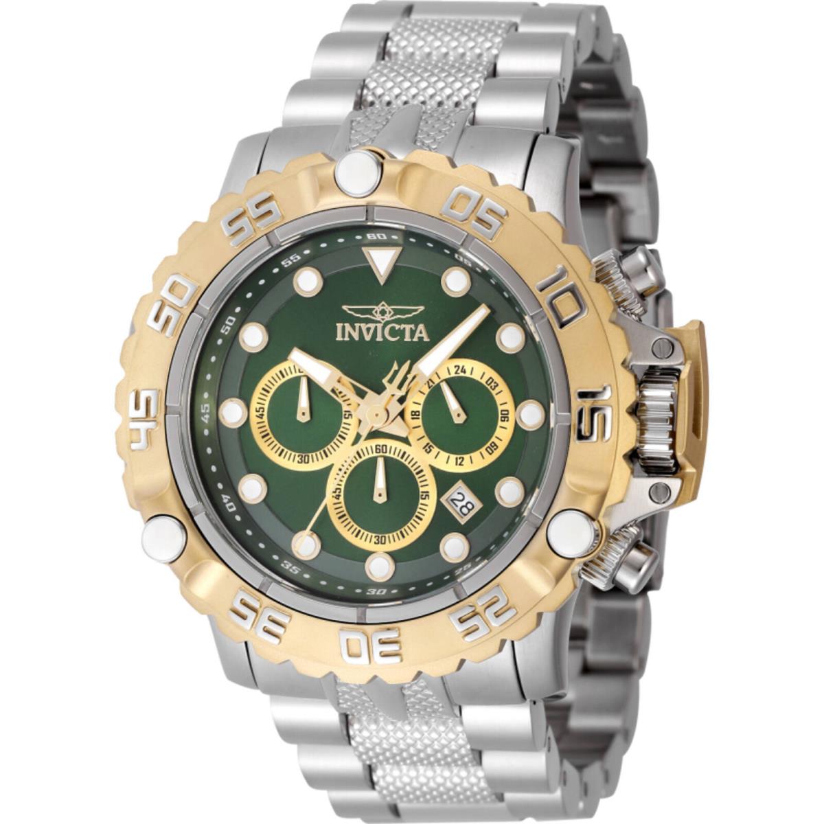 Invicta Men`s Watch Subaqua Poseidon Chronograph Green and Gold Tone Dial 47183 - Dial: Green, Gold, Band: Silver, Yellow