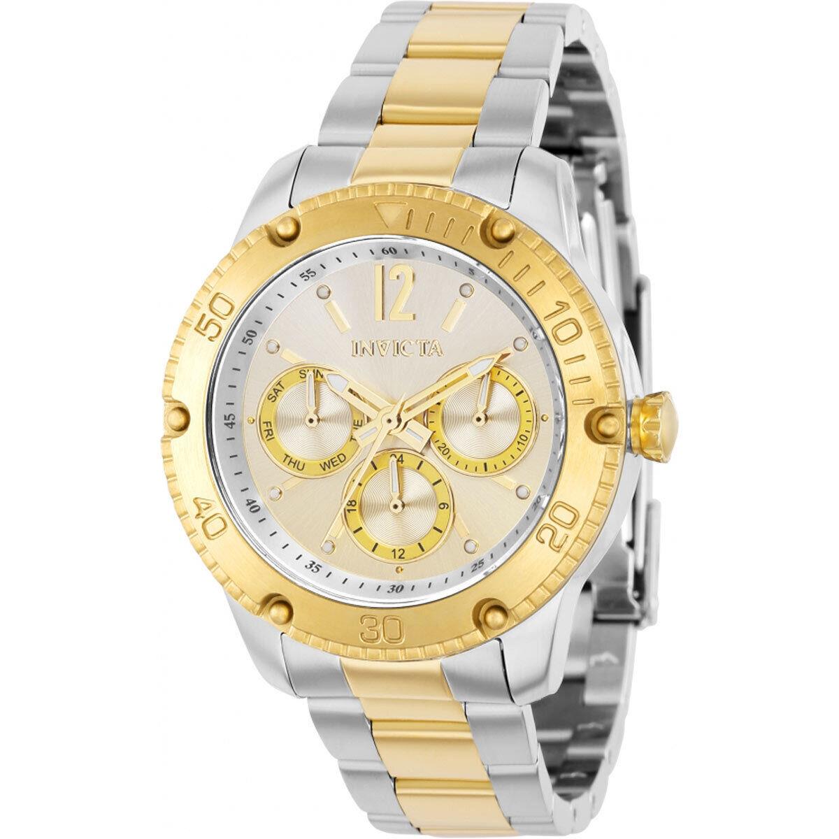 Invicta Men`s Watch Angel Quartz Silver and Yellow Gold Steel Bracelet 36727