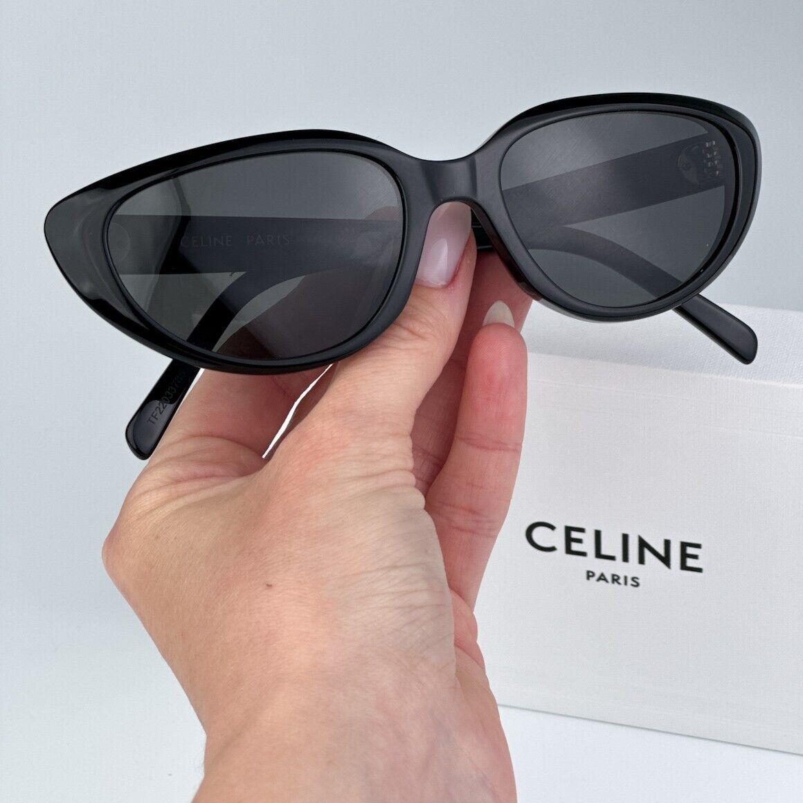 Celine CL40220U 01A Thin Shiny Black Grey Cat Eye Women Sunglasses