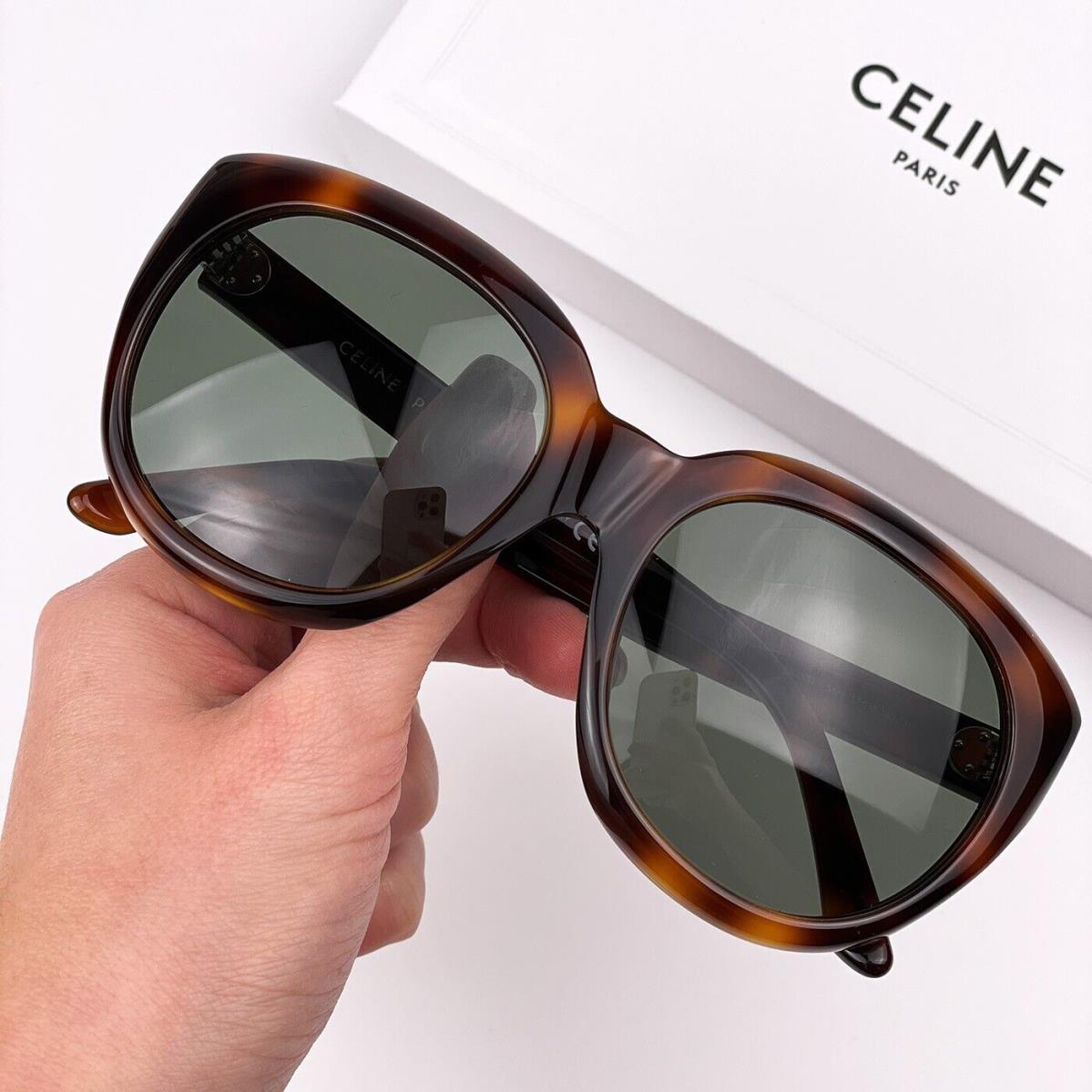 Celine CL40071F/S 56N Dark Havana Green Round Women Sunglasses