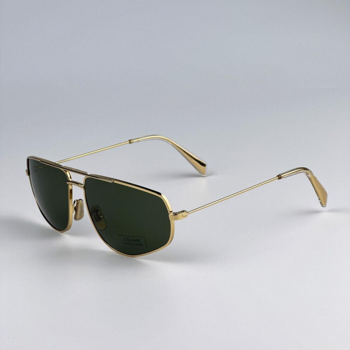 Celine CL40083U 30N Shiny Gold Green Mineral Pilot Unisex Sunglasses