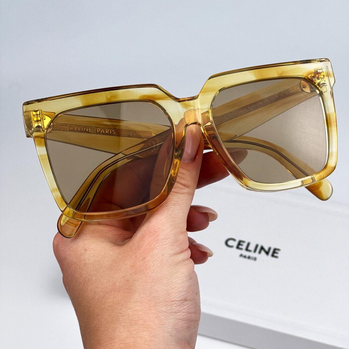 Celine CL4055FN 55E Striped Havana Brown Square Oversized Women Sunglasses