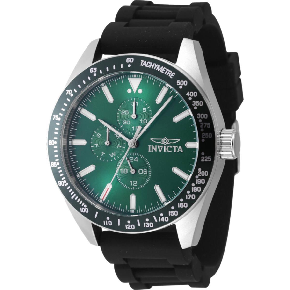 Invicta Men`s Watch Aviator Quartz Green Dial Black Silicone Rubber Strap 47591 - Dial: Green, Band: Black