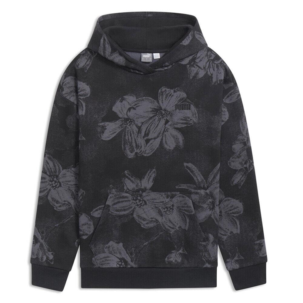 Puma Essentials+ Floral Graphic Pullover Hoodie Womens Black Casual Outerwear 68