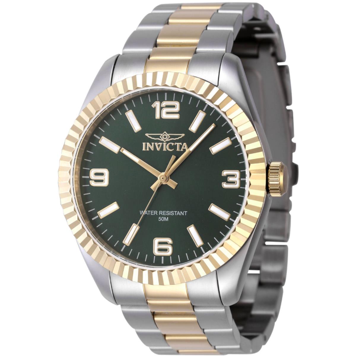 Invicta Men`s Watch Specialty Quartz Green Dial Two Tone Steel Bracelet 47455 - Dial: Green, Band: Silver, Yellow