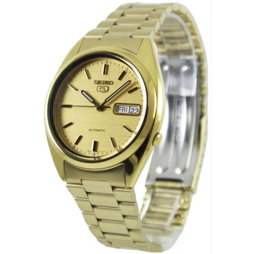 Seiko 5 Automatic Gold Dial/hardlex Crystal Men`s Watch SNXL72K