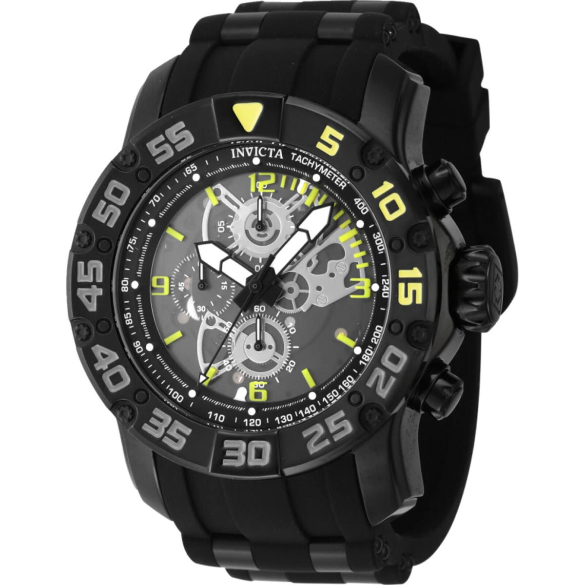 Invicta Men`s Watch Invicta Racing Quartz Grey Yellow Black Bezel Strap 48062 - Dial: Black, Band: Black