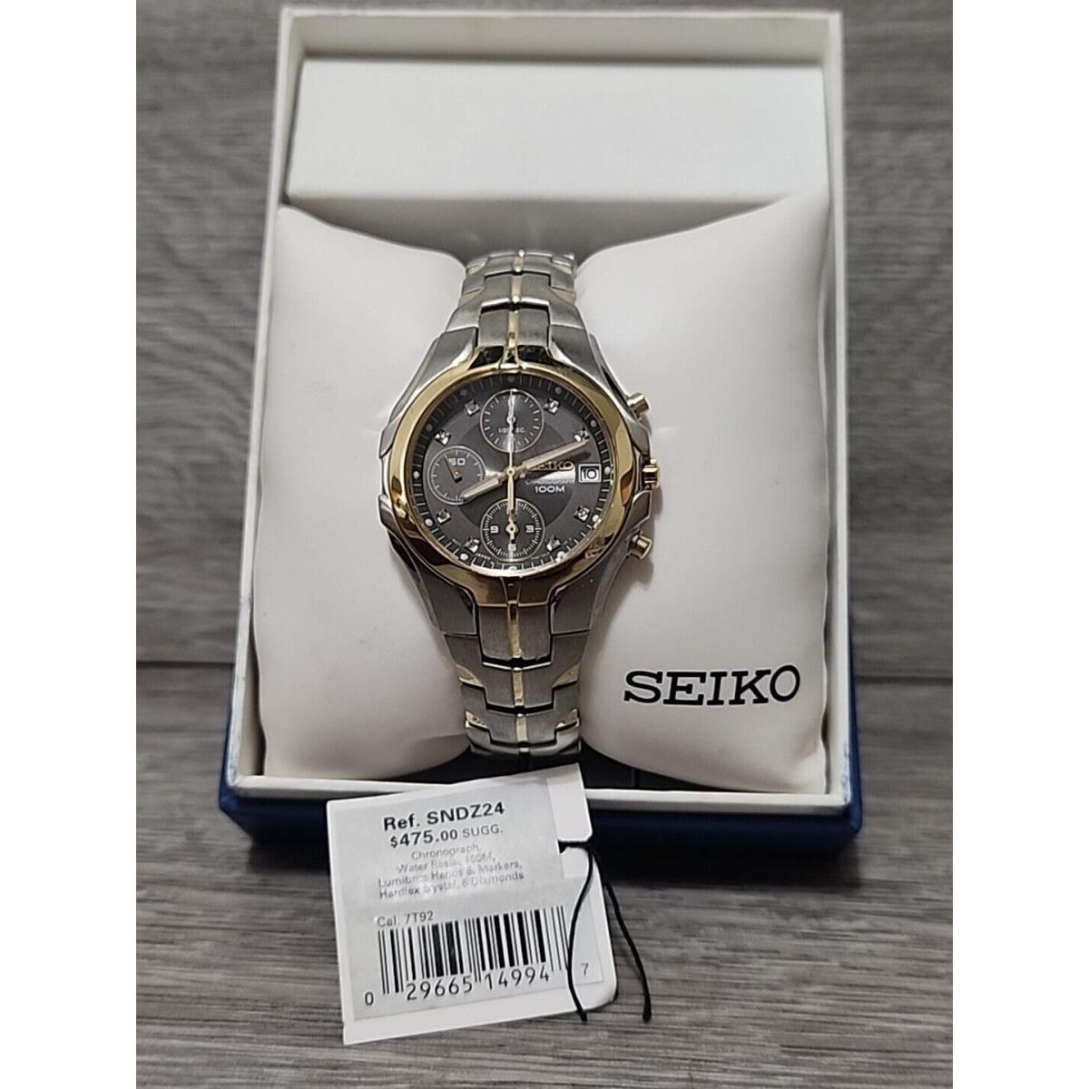 Seiko SNDZ24 Chronograph 100m Watch Silver/gold Band 1/20th Second Hand